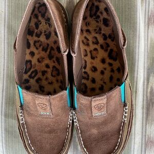 Ariat Brown Suede Loafers with Turquoise Accents
